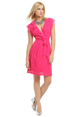  Jacquard Polyester Cap Sleeves Dots Print  Dress With Ruffles