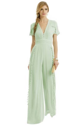 V-neck Dots Print Embroidered Crepe/Viscose Short Sleeves Jumpsuit 