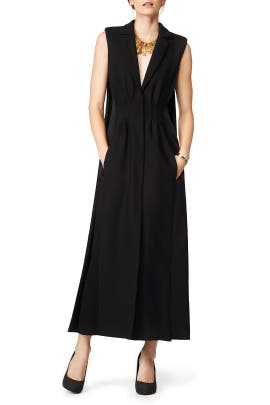 V-neck Slit Crepe/Polyester/Wool Sleeveless Shift  Dress