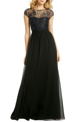 Chiffon/Polyester Cap Sleeves Lace Illusion Keyhole Full-Skirt  Dress