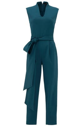 Belted Wrap Crepe/Polyester Cap Sleeves Scoop Neck Jumpsuit 