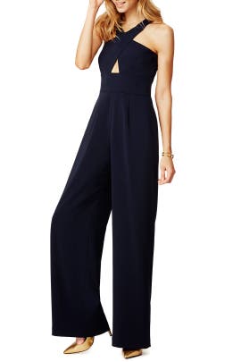 Halter Sleeveless Cutout Crepe/Polyester/Spandex Jumpsuit 