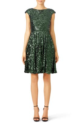 Bateau Neck Cap Sleeves Polyester Mesh Sequined Full-Skirt  Dress