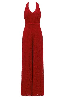Halter Sleeveless Lace Belted Nylon/Rayon Jumpsuit 