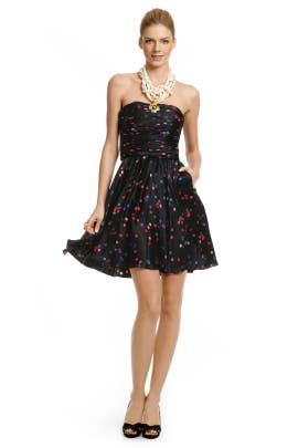Strapless Full-Skirt Silk Ruched Polka Dot Print  Dress