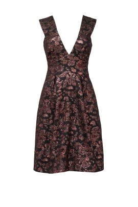 V-neck Full-Skirt Cotton/Nylon/Polyester Sleeveless Floral Print Jacquard  Dress