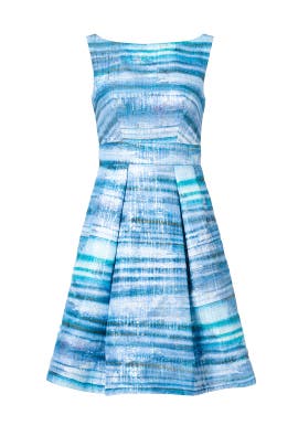 Strapless Striped Print Metallic/Polyester Jacquard Full-Skirt  Dress