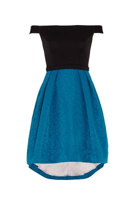Full-Skirt Off the Shoulder Sleeveless Colorblocking Jacquard Asymmetric Cotton/Nylon/Polyester  Dress