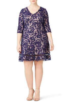 V-neck Full-Skirt Cotton/Nylon/Polyester Lace Belted  Dress