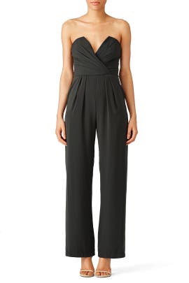 V-neck Sleeveless Crepe/Polyester Belted Ruched Jumpsuit 