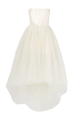 Strapless Asymmetric Nylon/Silk/Tulle Full-Skirt  Dress