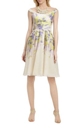 Cotton Full-Skirt Pleated Floral Print  Dress