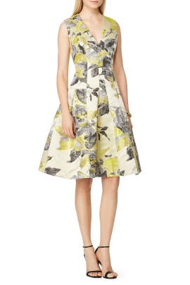 V-neck Sleeveless Polyester Jacquard Full-Skirt Flared-Skirt  Dress