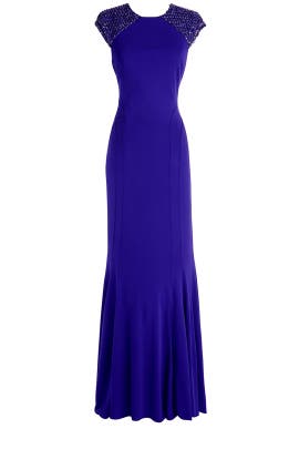 Crepe/Viscose Cap Sleeves Open-Back Full-Skirt  Dress