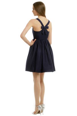 Square Neck  Full-Skirt Cotton/Elastane Sleeveless  Dress With a Bow(s)