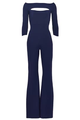 Elastane/Polyamide/Ponte Bateau Neck Flared-Skirt Jumpsuit 