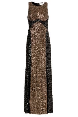 Sleeveless Polyester Mesh Sequined Colorblocking Cutout Fitted  Dress