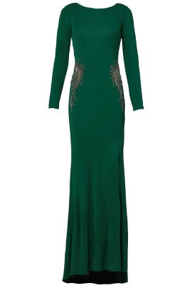 Draped Applique Bateau Neck Long Sleeves Jersey/Viscose  Dress