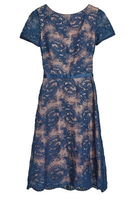 Short Sleeves Belted Lace Nylon/Rayon/Satin Full-Skirt  Dress