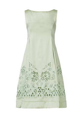 Full-Skirt Cotton/Polyester/Silk Sleeveless Embroidered Cutout Pleated Bateau Neck Empire   Waistline  Dress