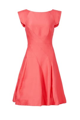 Cap Sleeves Full-Skirt Bateau Neck Pleated Cotton/Faille/Silk  Dress