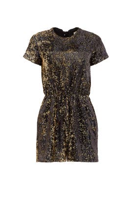 Short Sleeves Lace-Up Sequined Mesh Nylon Romper 