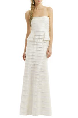 Strapless Full-Skirt Peplum Crepe/Polyester  Dress