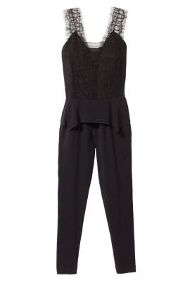 Sleeveless Lace Peplum Mesh Acetate/Crepe/Silk Jumpsuit 