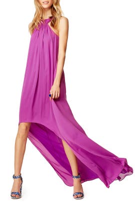 Halter Sleeveless Fitted Asymmetric Chiffon/Polyester Maxi Dress 