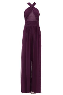Belted Slit Halter Sleeveless Chiffon/Silk Jumpsuit 