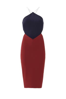 Halter Sleeveless Cutout Fitted Colorblocking Crepe/Elastane/Polyester/Viscose  Dress