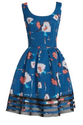 Full-Skirt Floral Print Scoop Neck Polyester Sleeveless Mesh  Dress