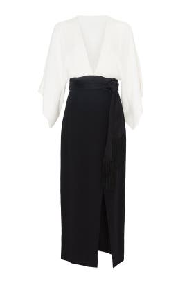 V-neck Full-Skirt Crepe/Viscose Slit Wrap Belted  Dress
