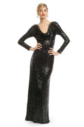 Cowl Neck Sequined Nylon/Polyester Long Sleeves  Dress