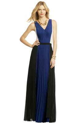 V-neck Full-Skirt Pleated Colorblocking Chiffon/Polyester Sleeveless  Dress