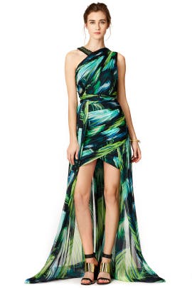 Draped Fitted Feathers Chiffon/Silk One Shoulder Sleeveless Floral Print  Dress