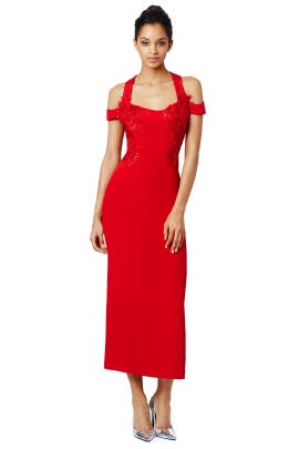 Off the Shoulder Sleeveless Slit Fitted Crepe/Silk  Dress