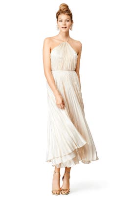 Metallic/Silk Halter Sleeveless Pleated  Dress