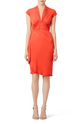 V-neck Cap Sleeves Draped Ruched Jersey/Polyester  Dress