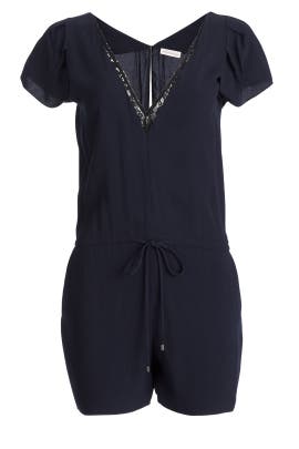 V-neck Crepe/Rayon Plunging Neck Short Sleeves Romper 