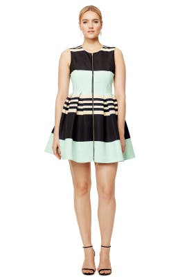 Full-Skirt Striped Print Sleeveless Crepe/Polyester Bateau Neck  Dress