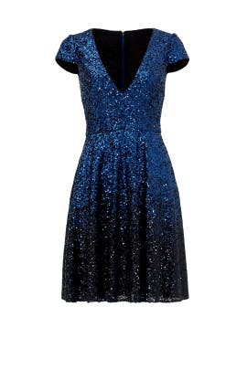 V-neck Full-Skirt Cap Sleeves Mesh Sequined Nylon  Dress