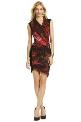 Cowl Neck Crepe/Viscose Sleeveless Draped Asymmetric  Dress