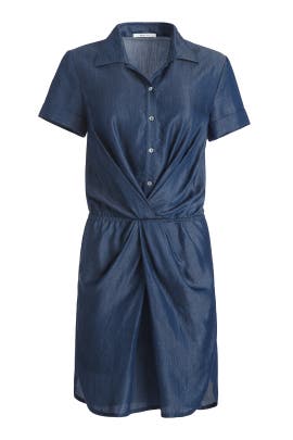 V-neck Ruched Short Sleeves Cotton  Dress