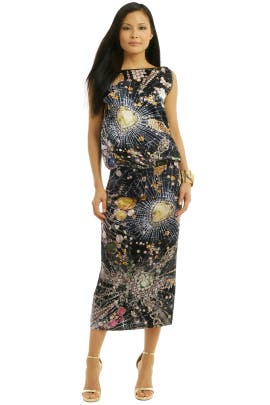 Sleeveless Satin/Silk General Print Bateau Neck Jeweled Open-Back  Dress