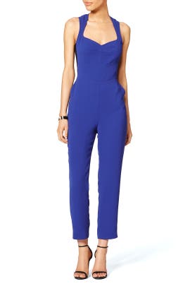 Cutout Cotton/Crepe/Elastane/Nylon Sleeveless Sweetheart Jumpsuit 