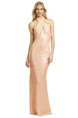 Sequined Draped Cowl Neck Polyester Halter Sleeveless  Dress