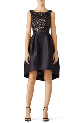 Full-Skirt Acetate/Cotton/Faille Bateau Neck Sleeveless Asymmetric  Dress