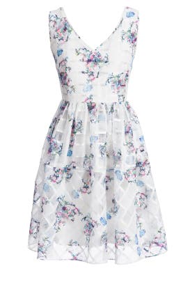V-neck Chiffon/Polyester Floral Print Full-Skirt Open-Back Sleeveless  Dress