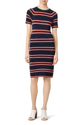 Striped Print Short Sleeves Fitted Rayon/Knit  Dress